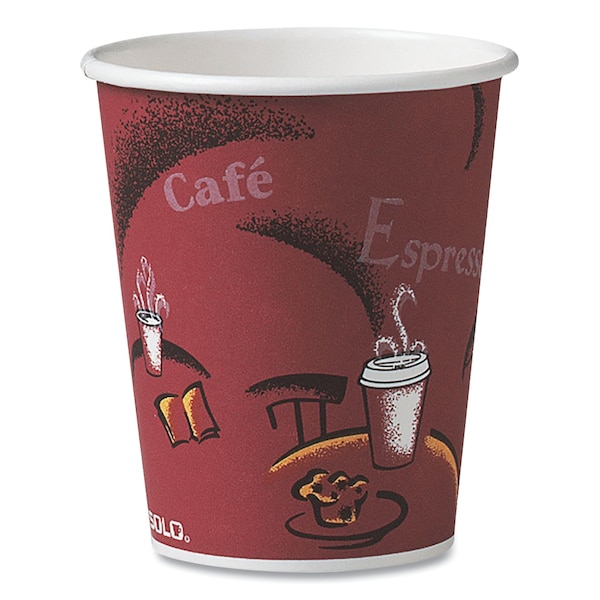 Dart Paper Hot Drink Cups in Bistro Design, 3.35" Diameter x 3.82" h, 10 oz, Maroon, PK1000 370SI-0041 - main